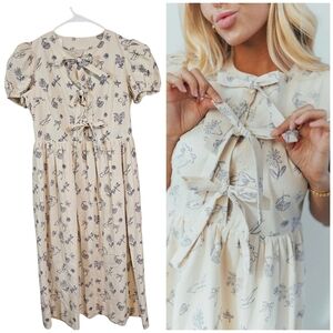 Henley Bunny Bird Novelty Peasent Cottagecore Bowtie Front Midi Dress